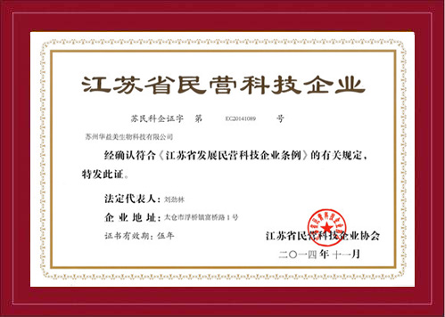 Private Scientific and Technological Enterprises of Jiangsu Province